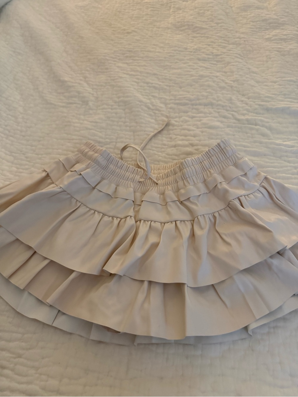 Tiered Ruffle Mini Skirt in Light Beige